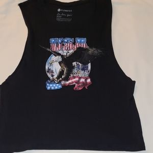 Patriotic sleeveless tee.